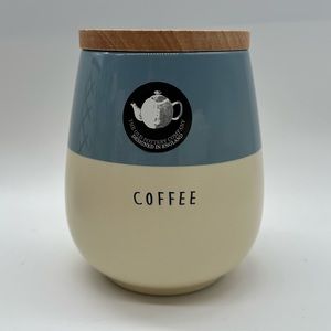 The Ole Pottery Company Large Coffee Jar White Blue Canister with Lid